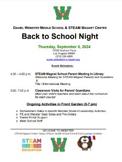 Back to School Night flyer